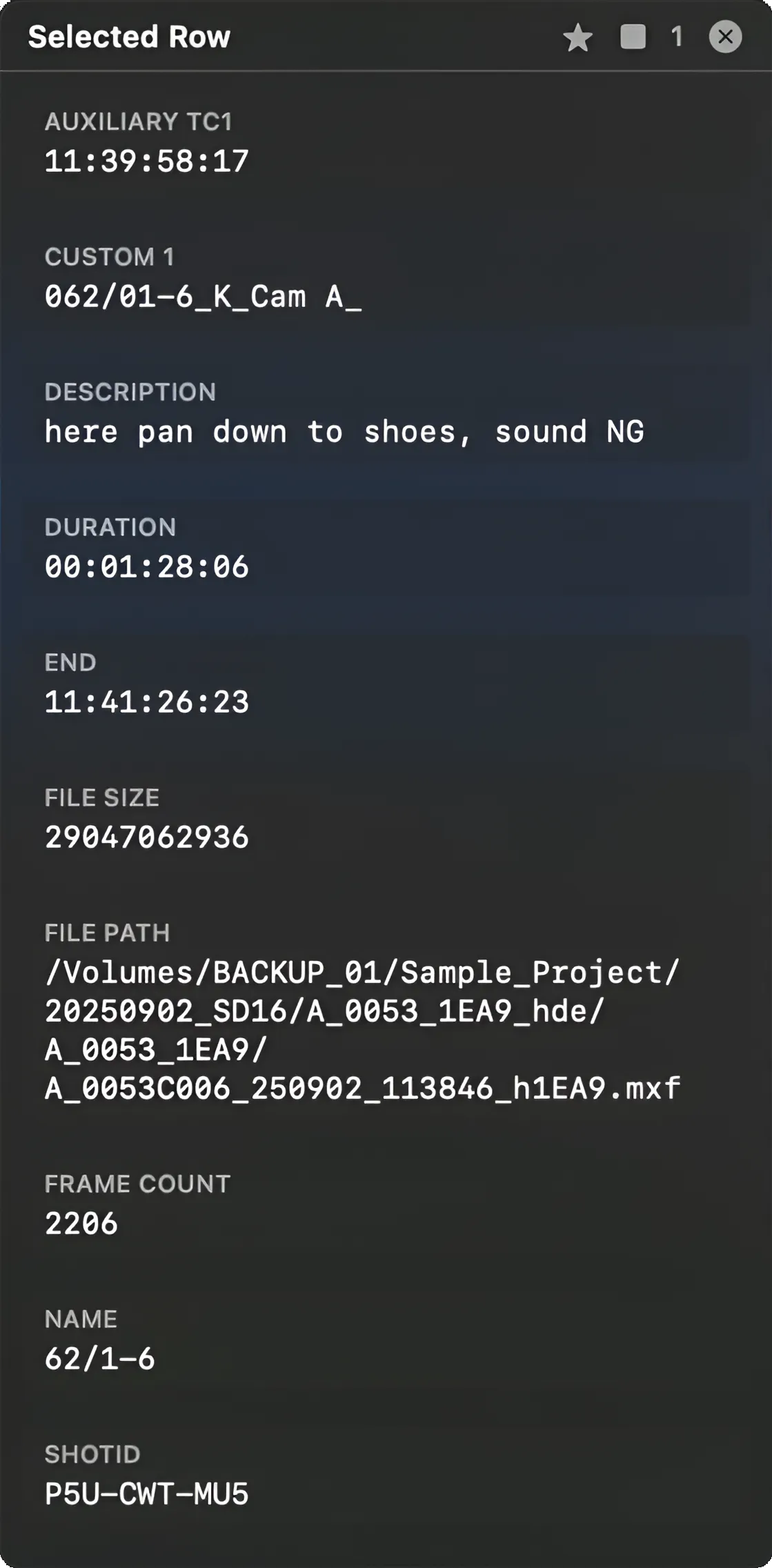 Selection inspector with single row